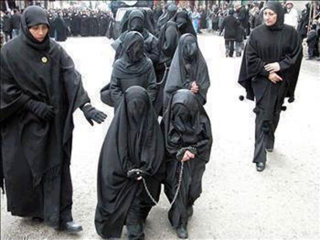 Muslim girls in chains being led off to meet their new husbands