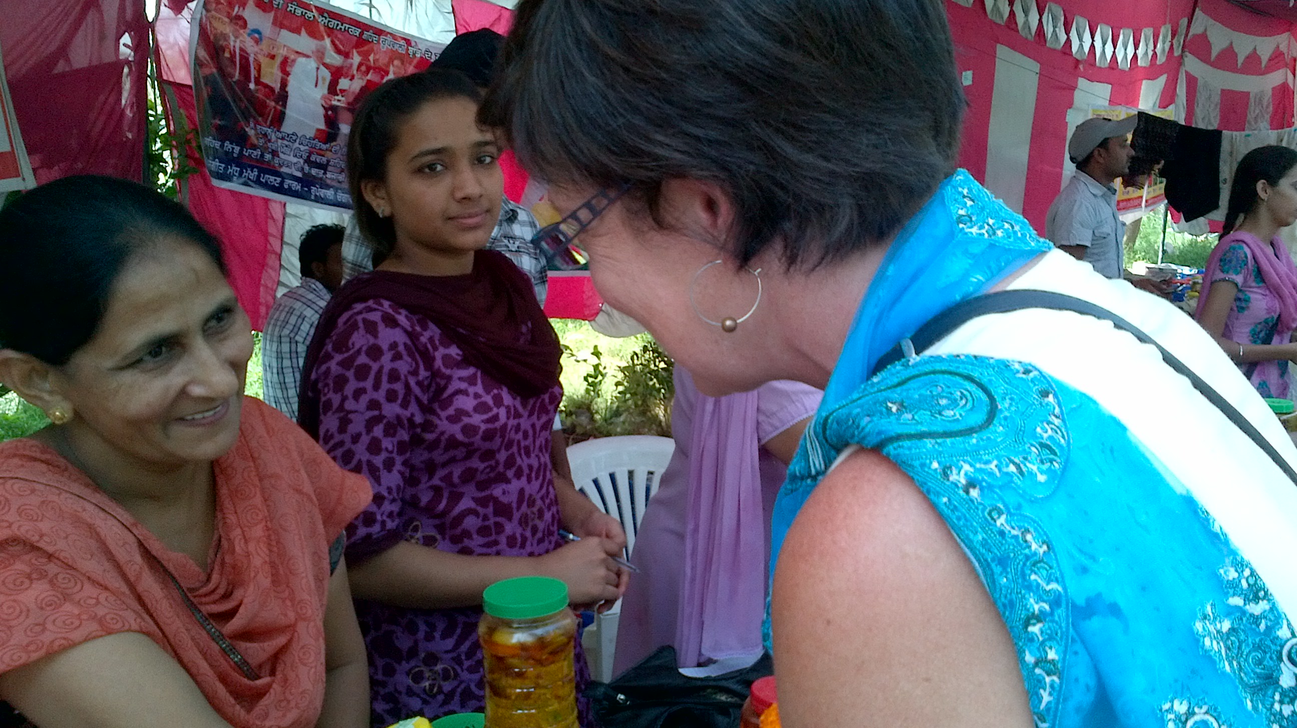 Speaking with women farmers in Ludhiana, India.